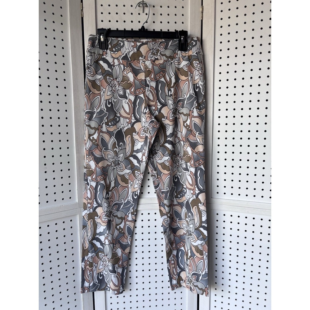 Krazy Larry Women's 10 Floral Stretch Pull On‎ Pants Rayon Nylon Straight Ankle